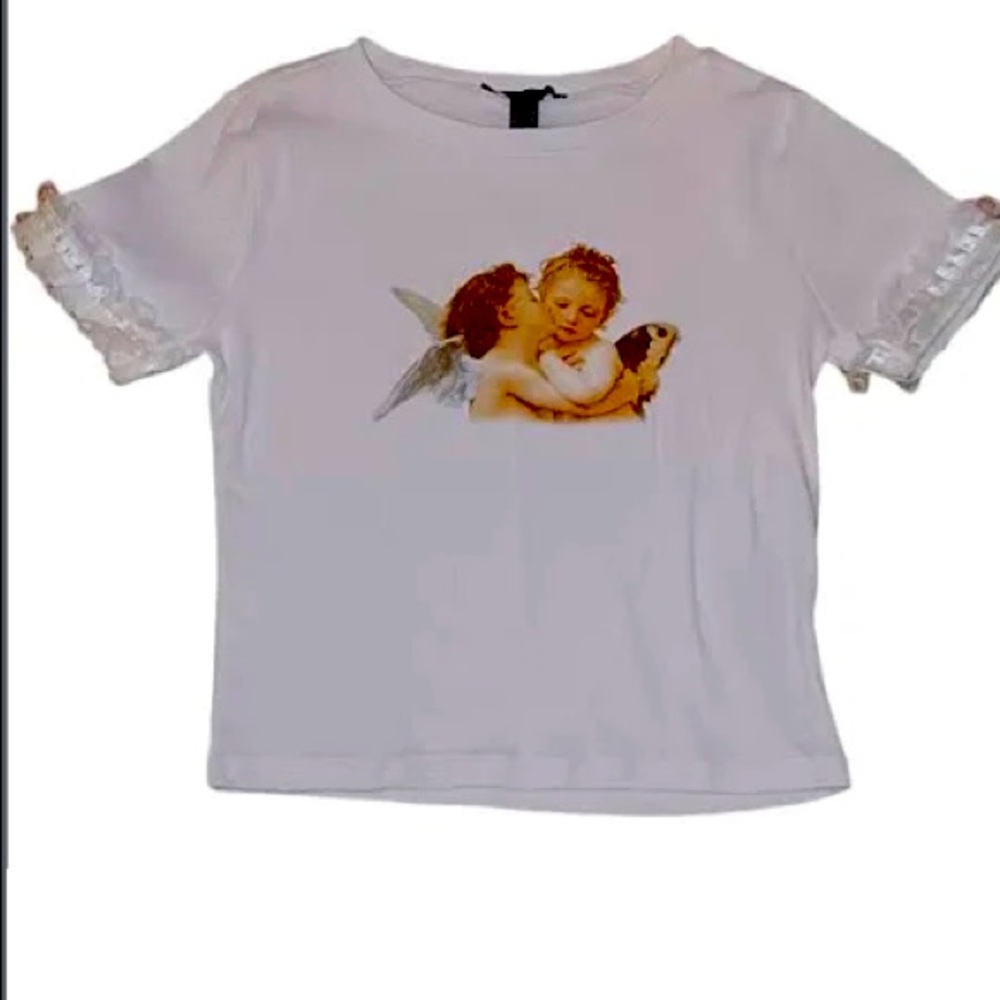 white t shirt with baby angel on it❤️